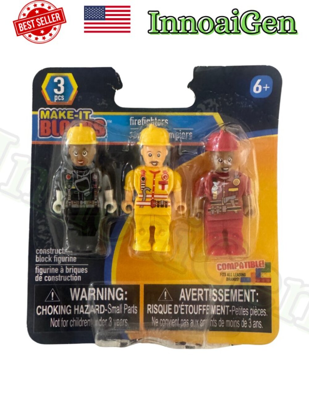 Make-It Blocks Firefighters 3 Pc Construction Block Figurine Building Toy Set